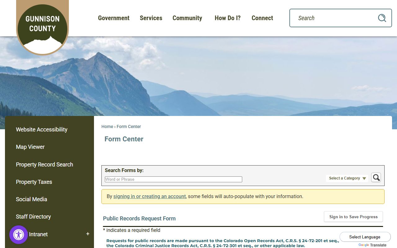 Gunnison County jail mugshots records request form for booking photos